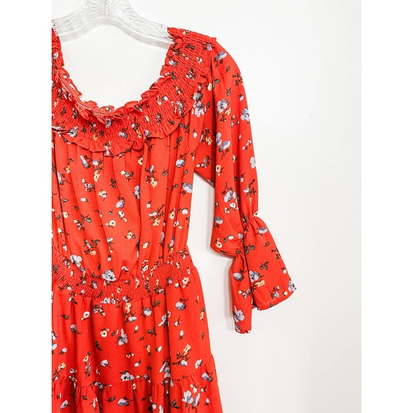 Entro Off the Shoulder Red Floral Dress - Picture 4 of 5